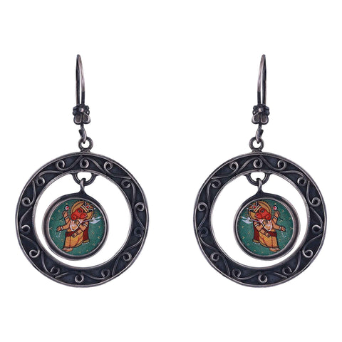 Painted Ganesha Silver Earring_JSE2063