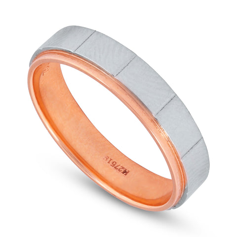 Handsome Platinum + Rose Gold + Damascus Steel Mens Wedding or Everyday Ring  - Emblem