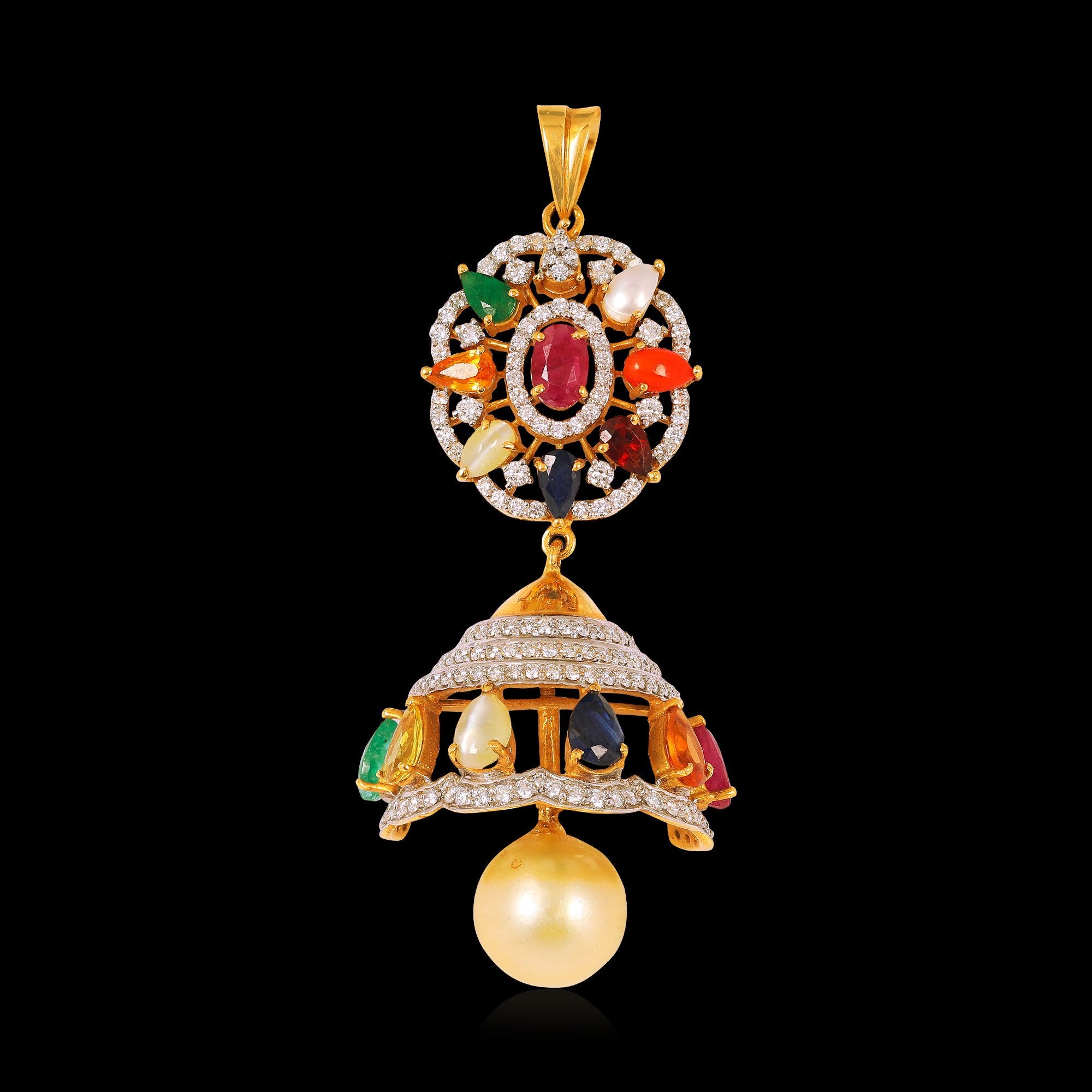 Navratna Pearl Drop Diamond Pendent_JDP3003