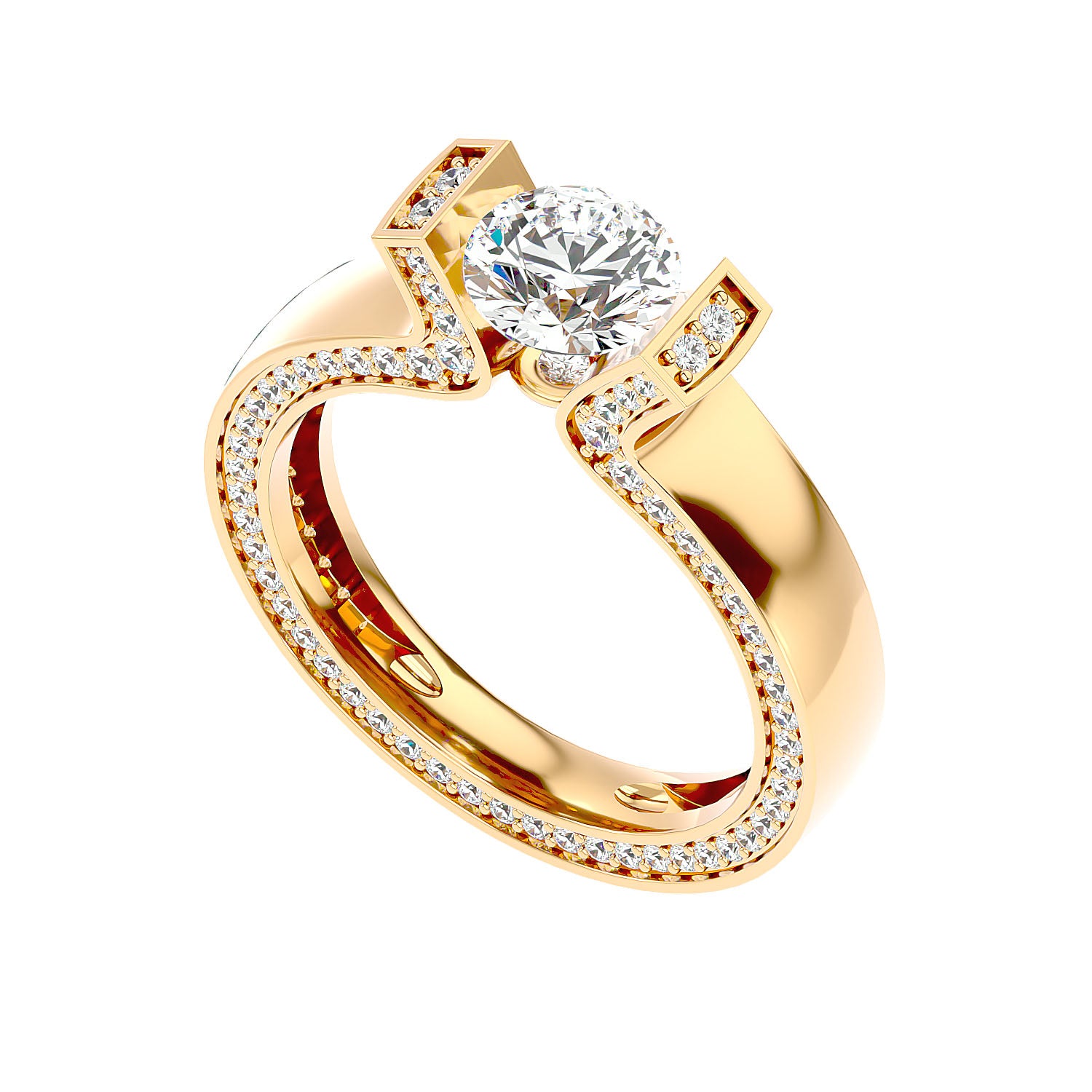 Gold Band Encrusted Solitaire Ring _JDSR1031