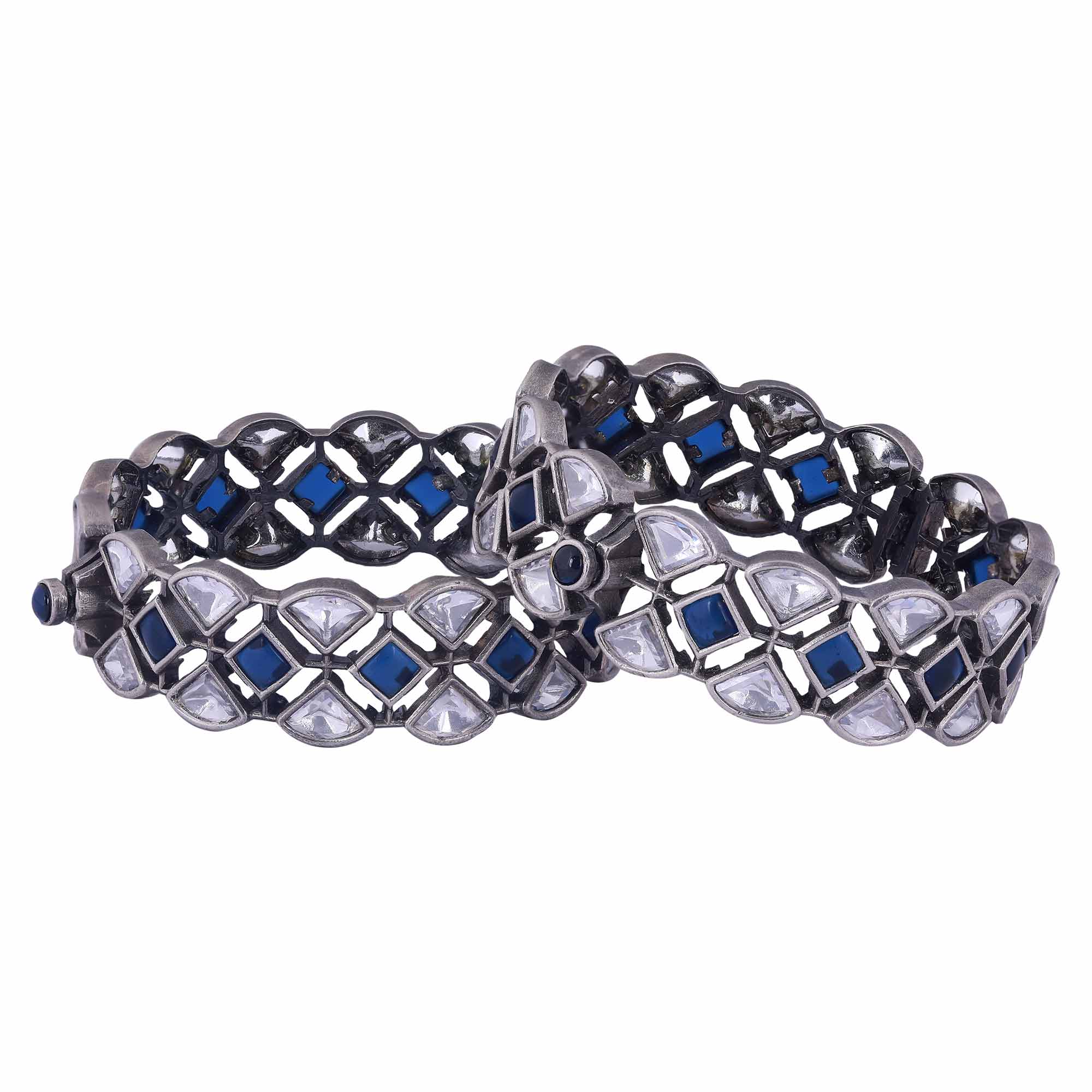 Geometric Blue Silver Bangle_JSB4047